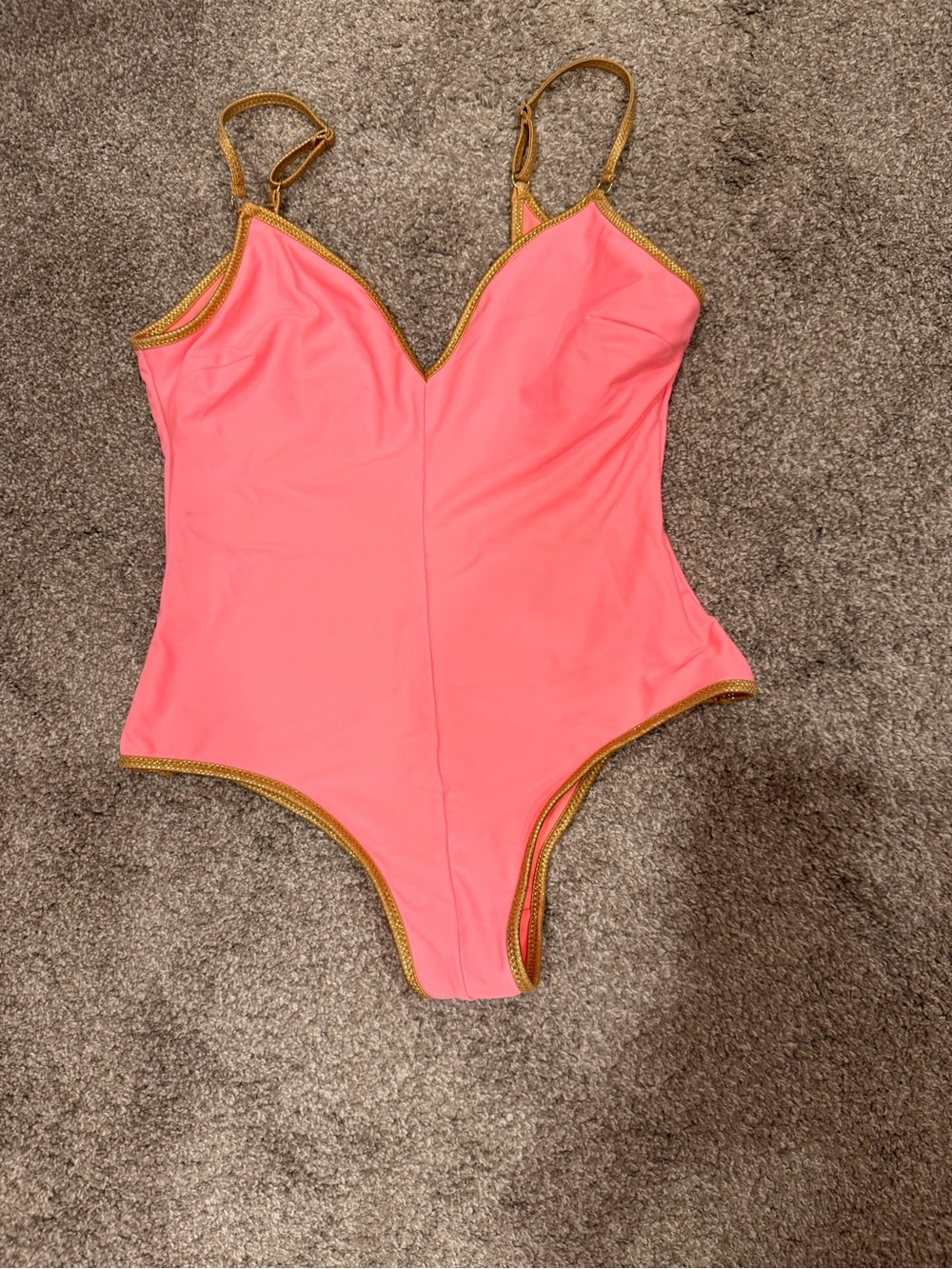 Neon Coral One-Piece Swimsuit with Gold Trim